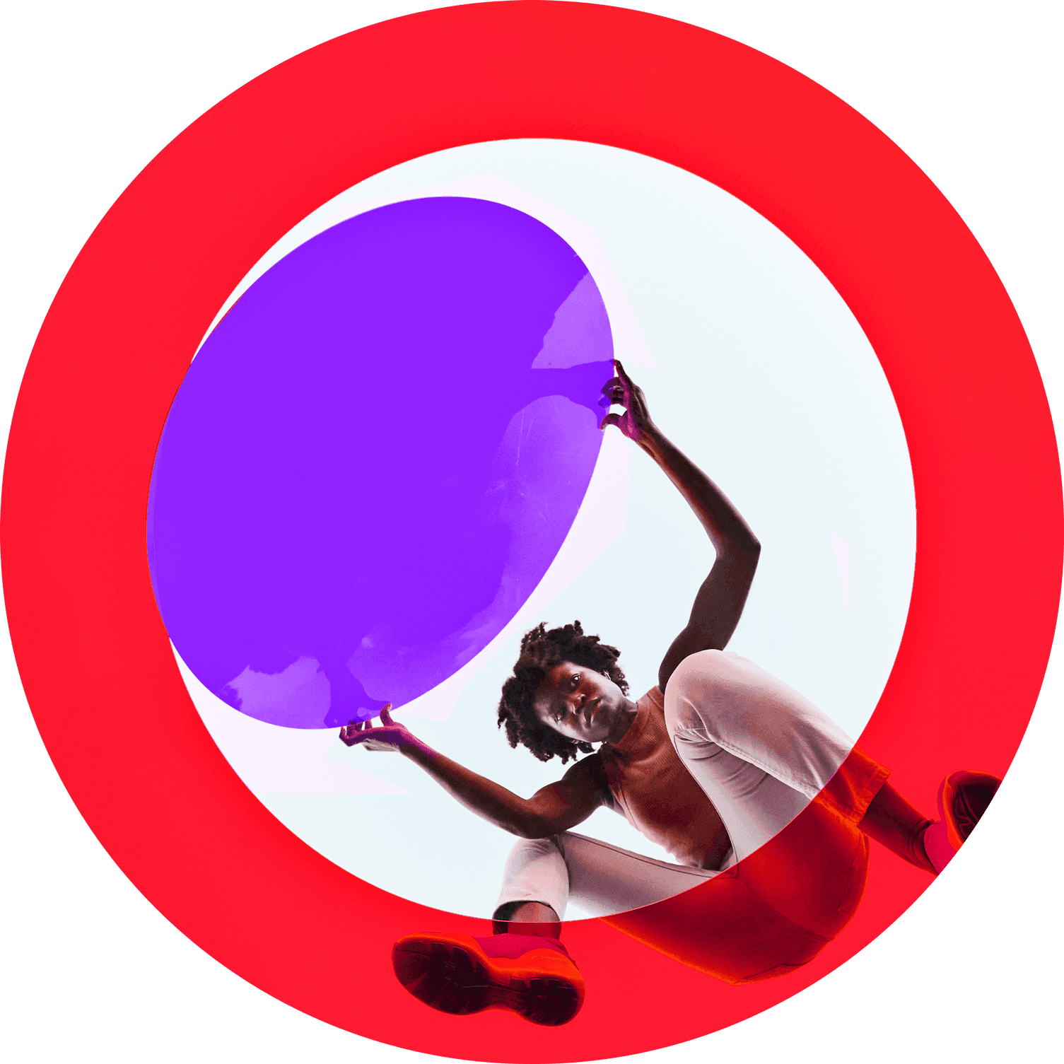 Speaker portrait framed by a red ring and purple backdrop